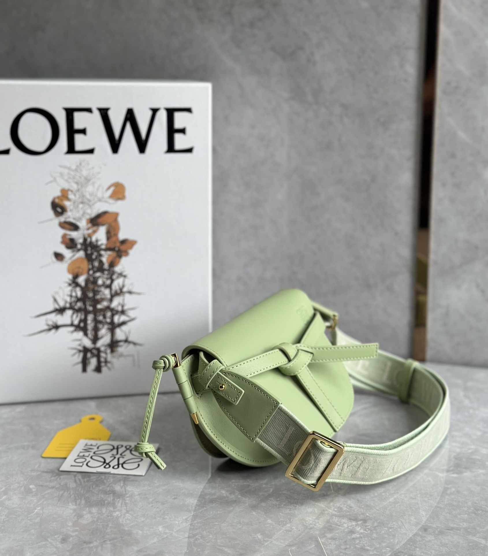 Loewe Mini Gate Dual Bag in Soft Calfskin and Jacquard Green